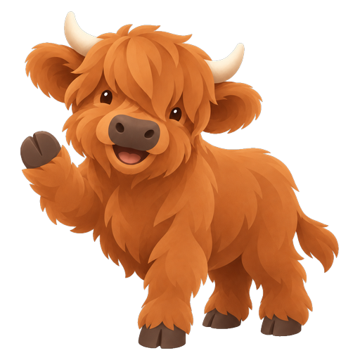 The Highland calf mascot waving