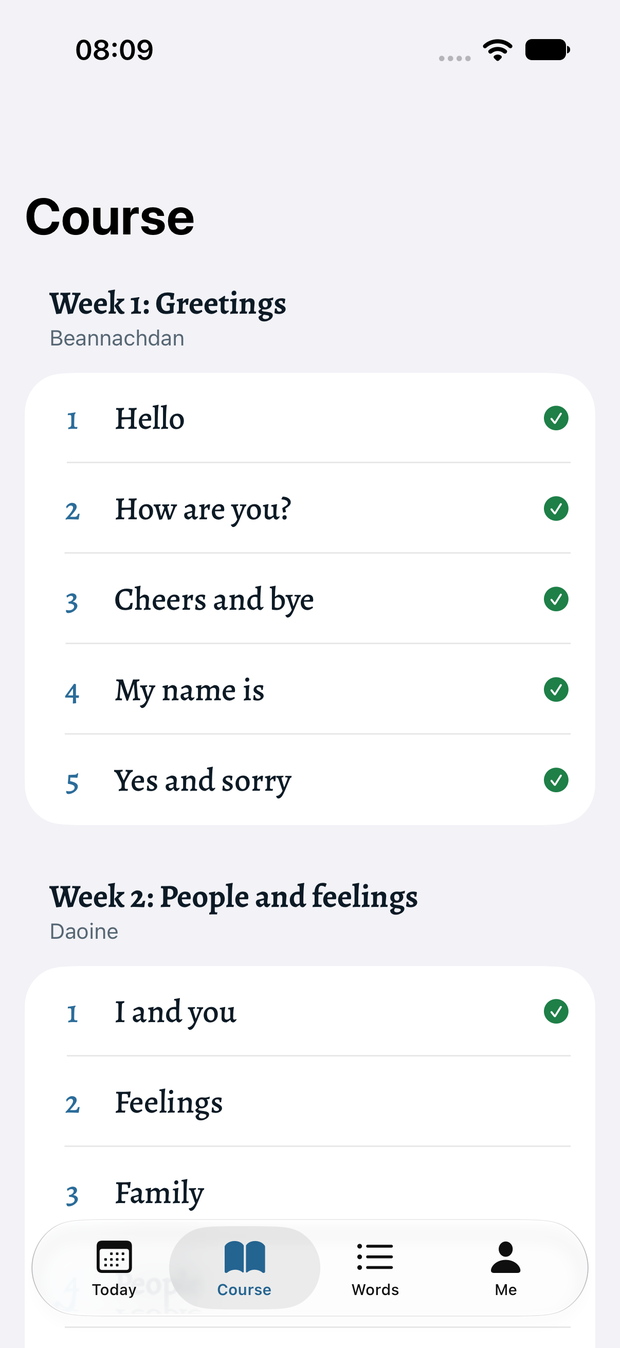 The course: five weeks of daily lessons